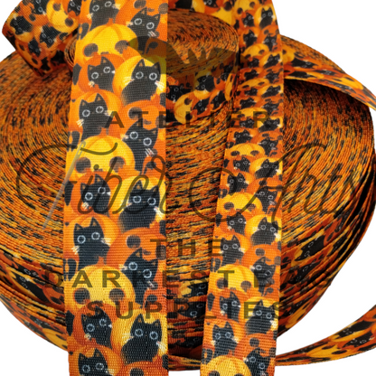 Webbing - Hallow Kitties - 2 sizes - sold by the meter at Atelier Fiber Arts