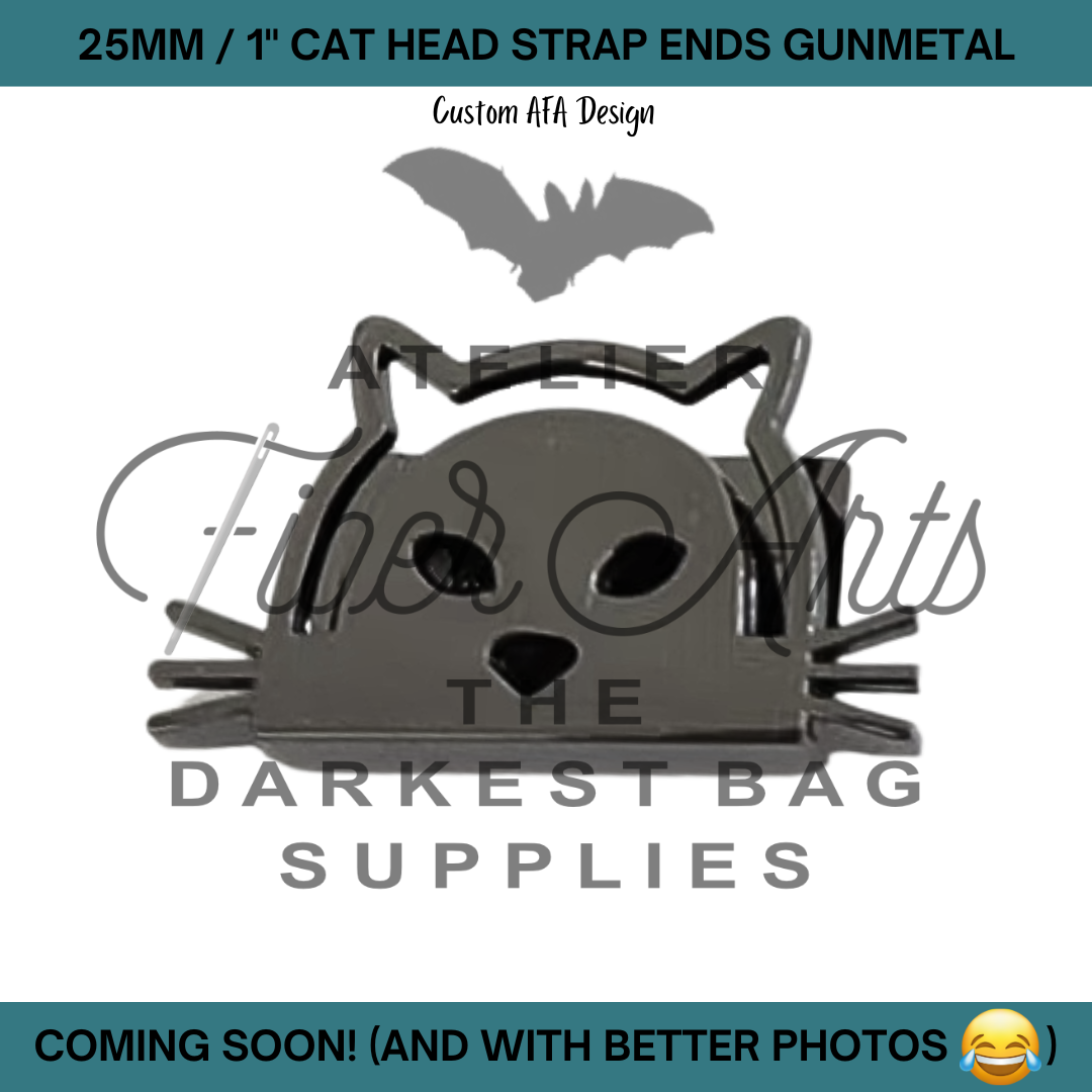 COMING SOON! Cat Face Strap Ends - 25mm (1in) - Gunmetal - 2pcs at Atelier Fiber Arts