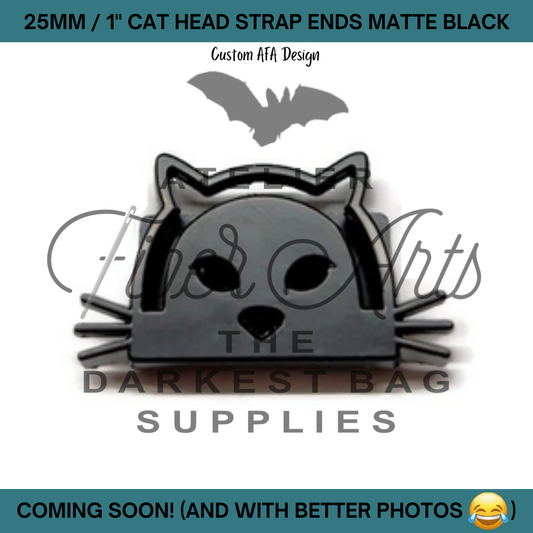 COMING SOON! Cat Face Strap Ends - 25mm (1in) - Matte Black - 2pcs at Atelier Fiber Arts