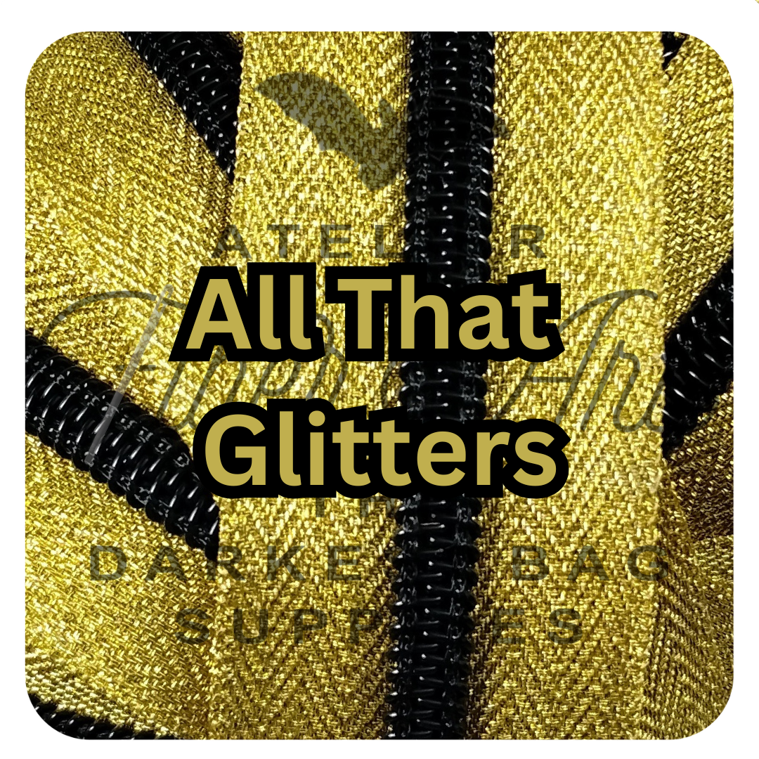 #5 Zipper - All That Glitters Is Gold - by the meter - Glitter Tape - Black Teeth at Atelier Fiber Arts