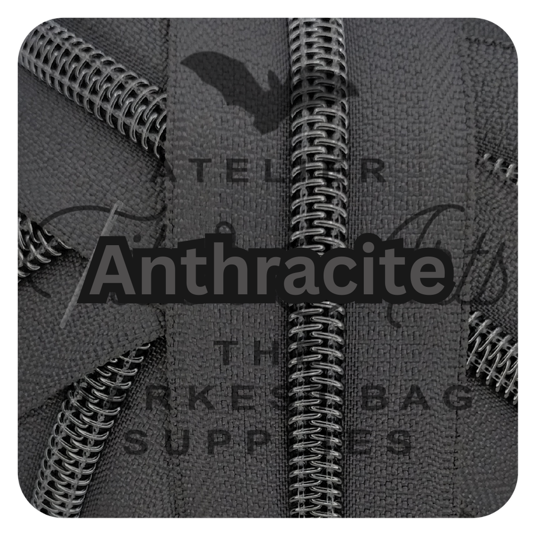 #5 Zipper - Anthracite - by the meter - Gunmetal Teeth at Atelier Fiber Arts