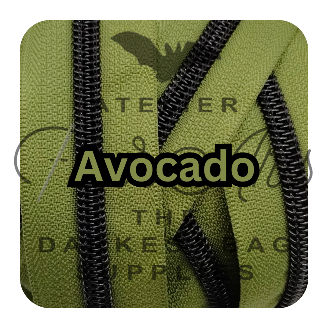 #5 Zipper - Avocado - by the meter - Black Teeth at Atelier Fiber Arts