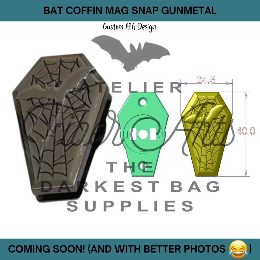 COMING SOON! #5 Bat Coffin Magnetic Snap in Gunmetal - 1 set at Atelier Fiber Arts