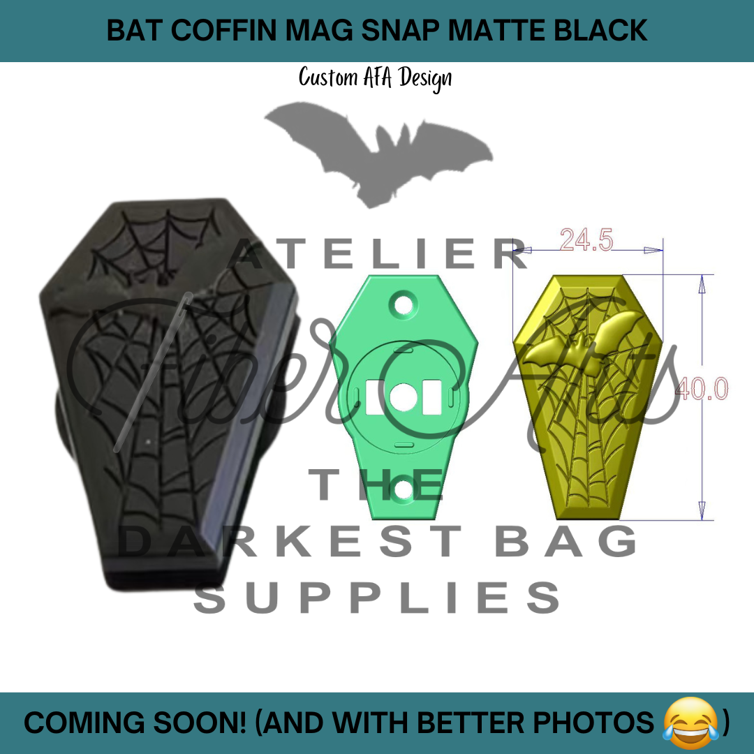 COMING SOON! #5 Bat Coffin Magnetic Snap in Matte Black - 1 set at Atelier Fiber Arts