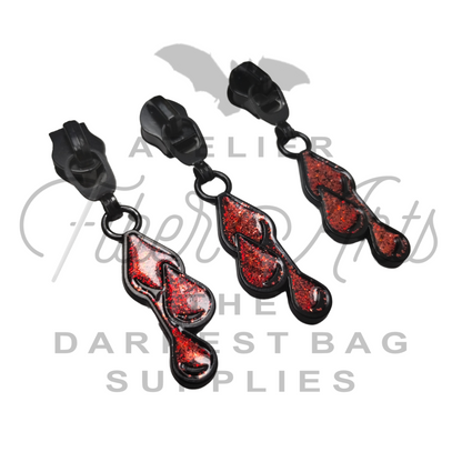 #5 Blood Droplets Enamel Nylon Zipper Pulls - Matte Black - 3pcs at Atelier Fiber Arts