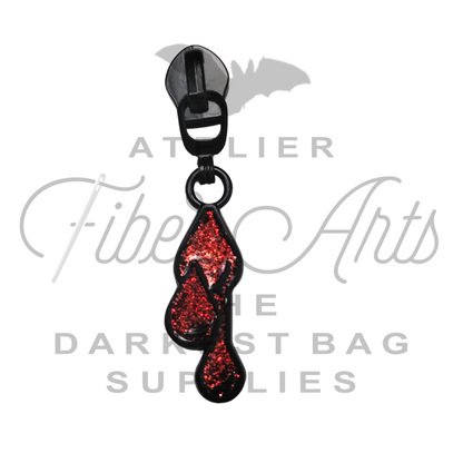 #5 Blood Droplets Enamel Nylon Zipper Pulls - Matte Black - 3pcs at Atelier Fiber Arts