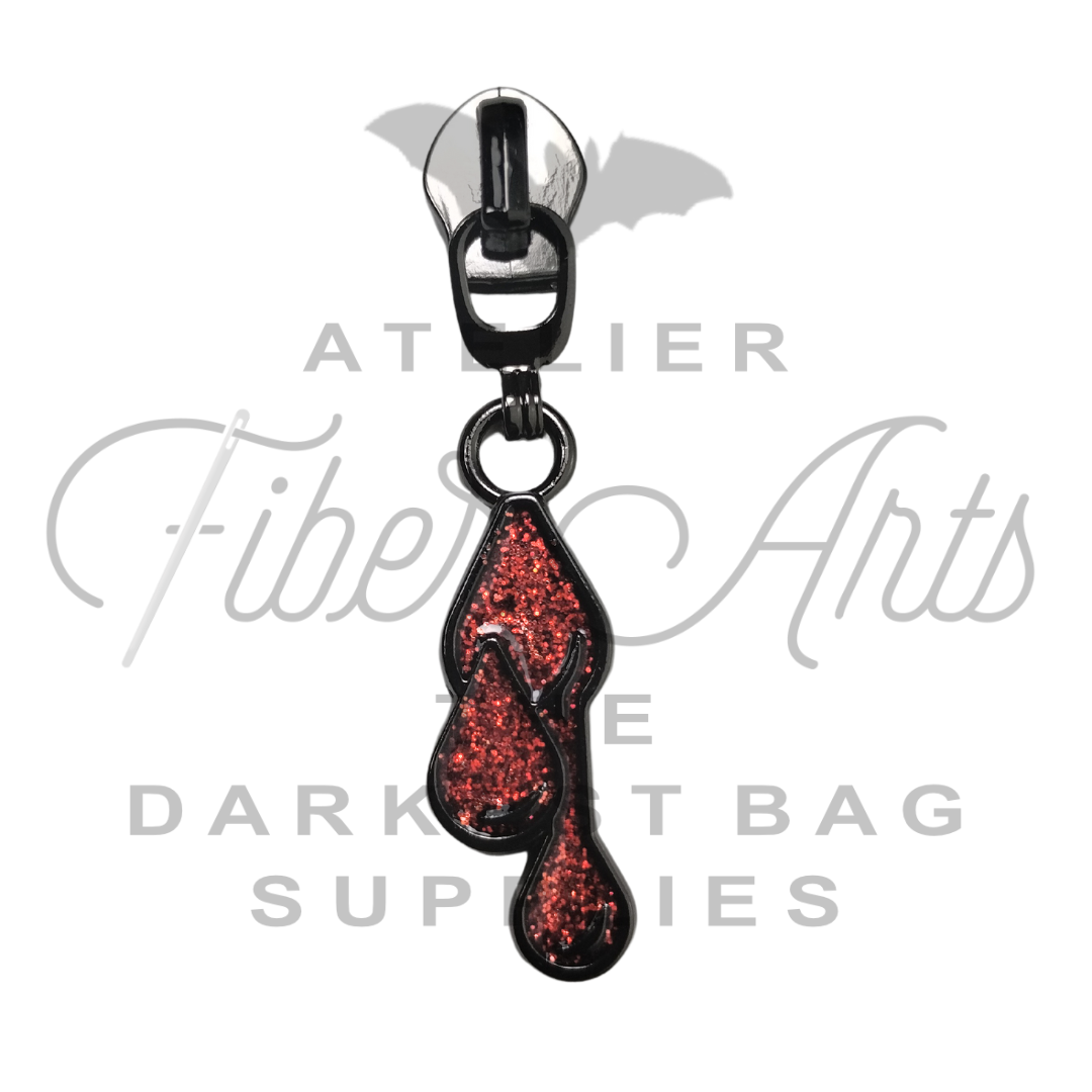 #5 Blood Droplets Enamel Nylon Zipper Pulls - Gunmetal - 3pcs at Atelier Fiber Arts