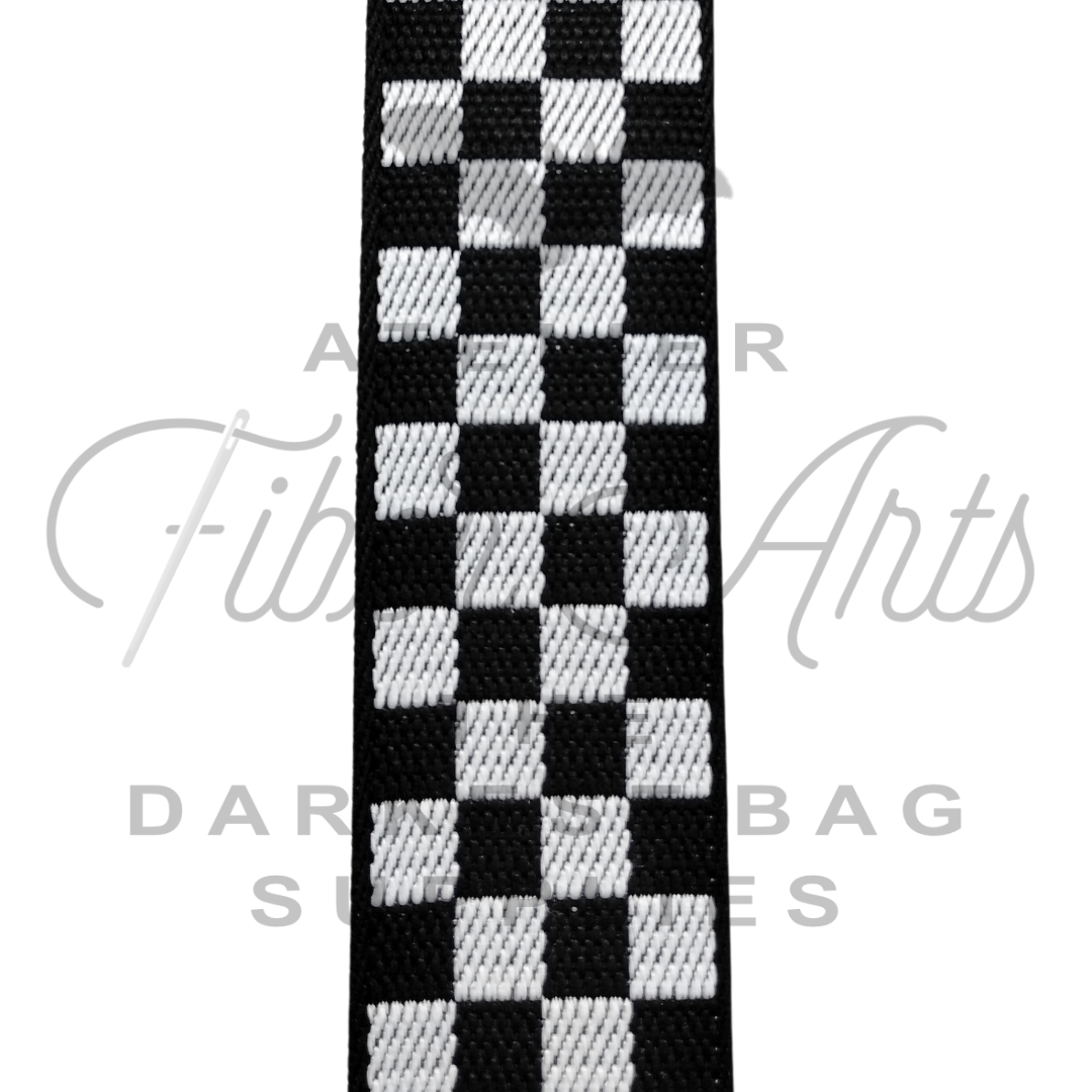 Webbing - Jaquard Checkered - 38mm (1.5in) - sold by the meter at Atelier Fiber Arts