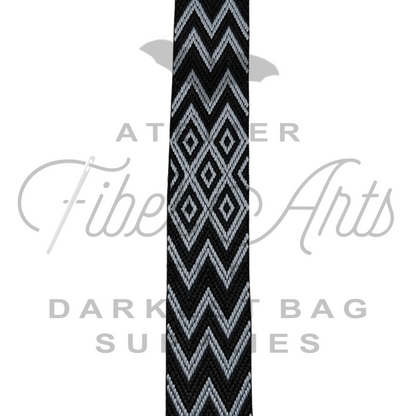 Webbing - Jaquard Diamonds and Zig Zags - Grey - 38mm (1.5in) - sold by the meter at Atelier Fiber Arts