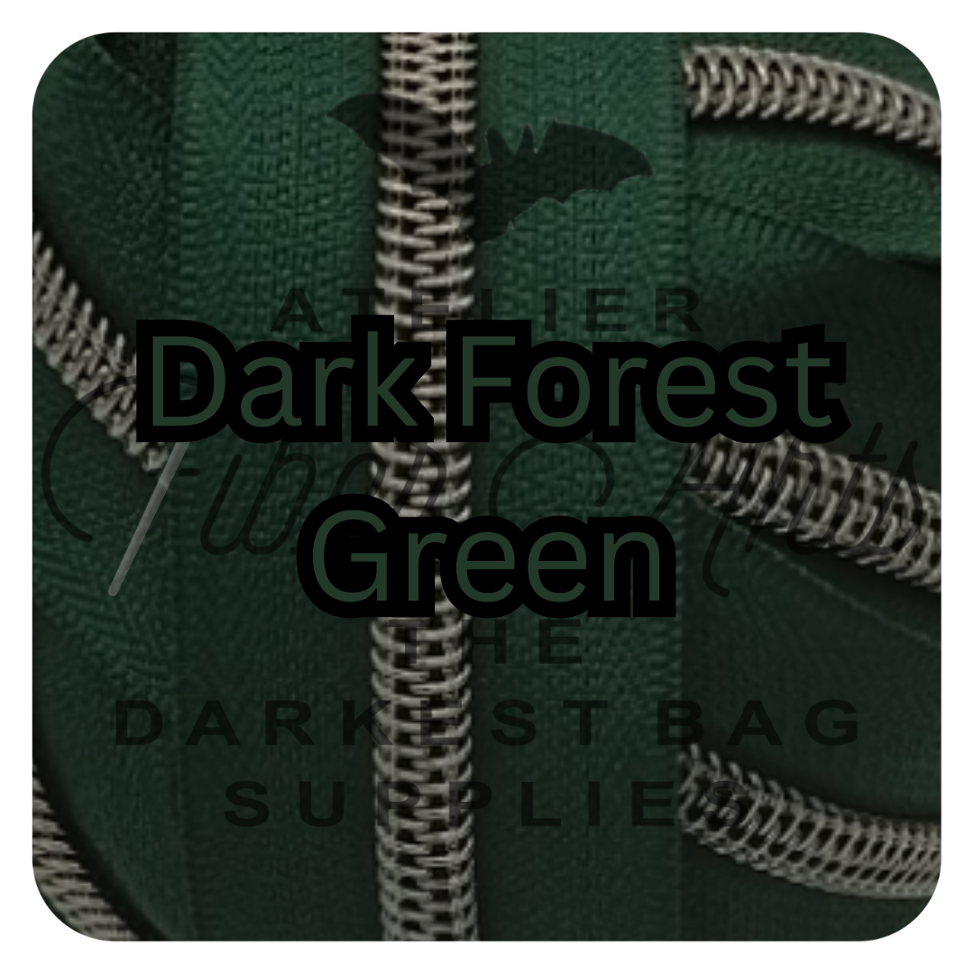 #5 Zipper - Dark Forest Green - by the meter - Gunmetal Teeth at Atelier Fiber Arts