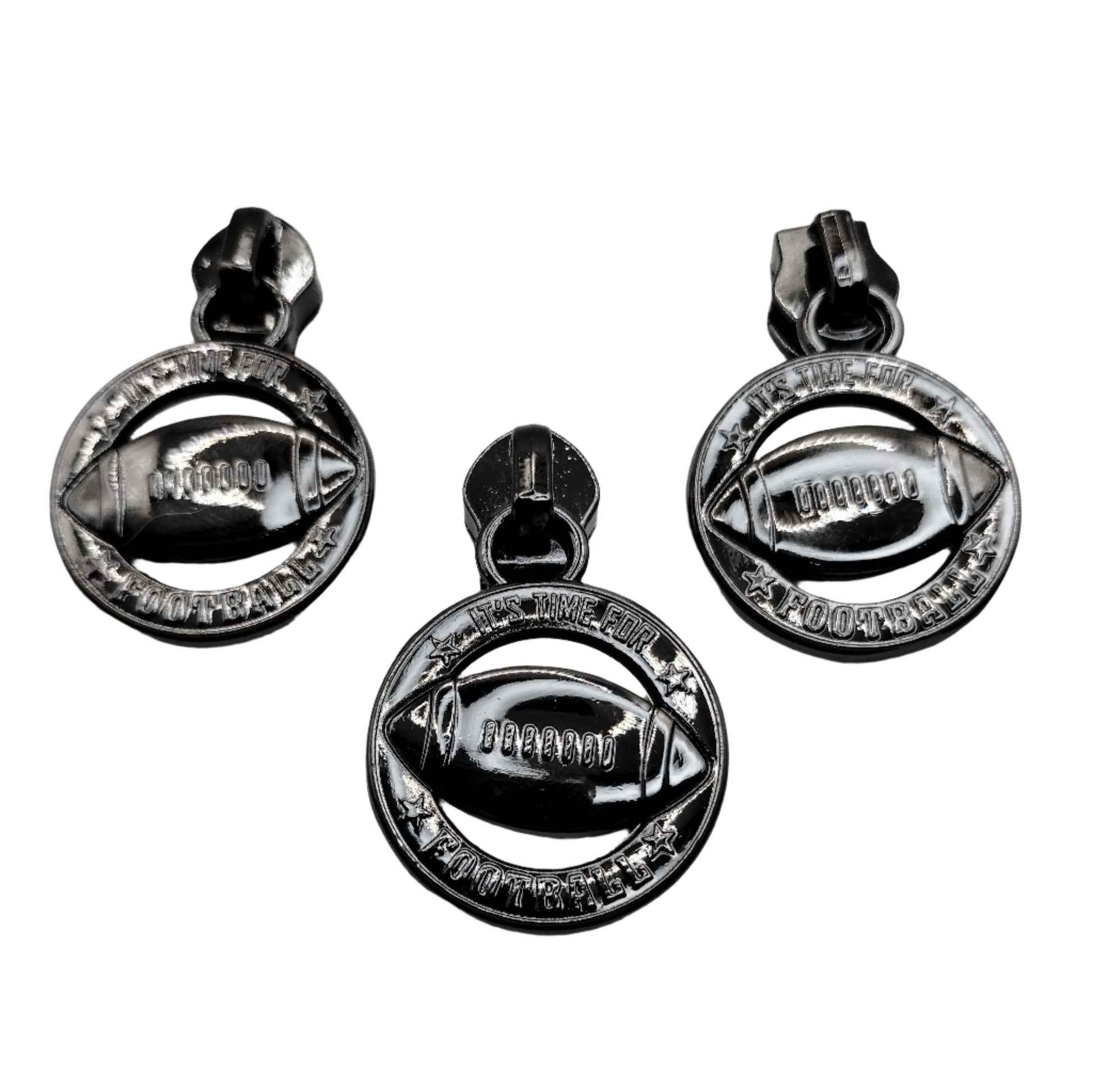 #5 Football Nylon Zipper Pulls in Gunmetal - 3pcs at Atelier Fiber Arts