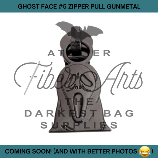 COMING SOON! #5 Ghost Face in Nylon Zipper Pulls in Gunmetal - 3pcs at Atelier Fiber Arts