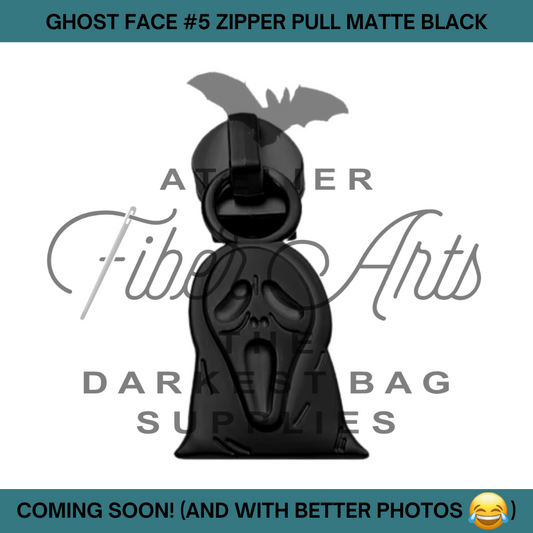 COMING SOON! #5 Ghost Face in Nylon Zipper Pulls in Matte Black - 3pcs at Atelier Fiber Arts