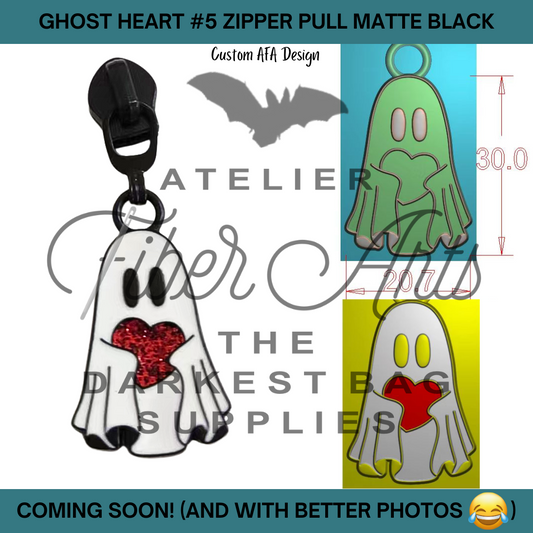 COMING SOON! #5 Ghost Heart Enamel Nylon Zipper Pulls in Matte Black - 3pcs at Atelier Fiber Arts