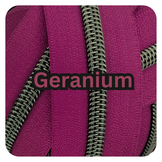 #5 Zipper - Geranium with Gunmetal Teeth - by the meter at Atelier Fiber Arts