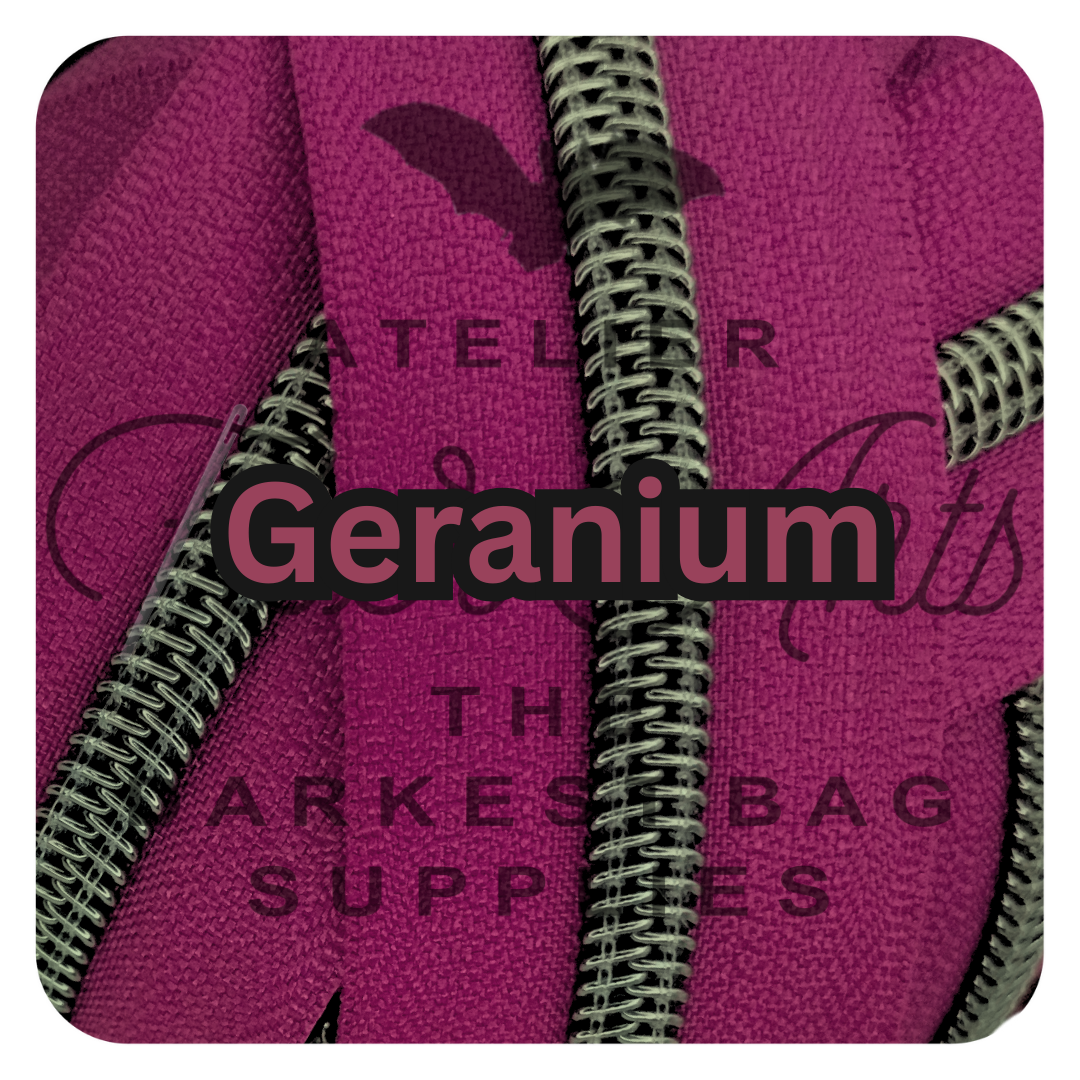 #5 Zipper - Geranium - by the meter - Gunmetal Teeth at Atelier Fiber Arts