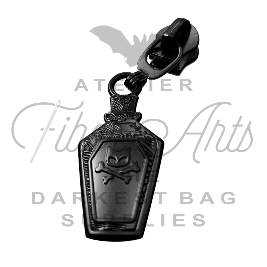 COMING SOON! #5 Bottle of Poison in Nylon Zipper Pulls in Matte Black - 3pcs at Atelier Fiber Arts