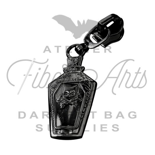 #5 Bottle of Poison in Nylon Zipper Pulls in Gunmetal - 3pcs at Atelier Fiber Arts