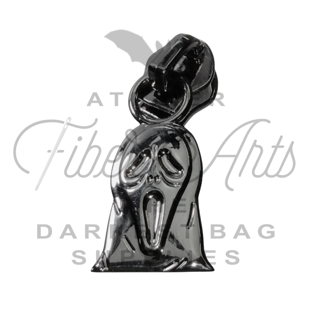 #5 Ghost Face in Nylon Zipper Pulls in Gunmetal - 3pcs at Atelier Fiber Arts