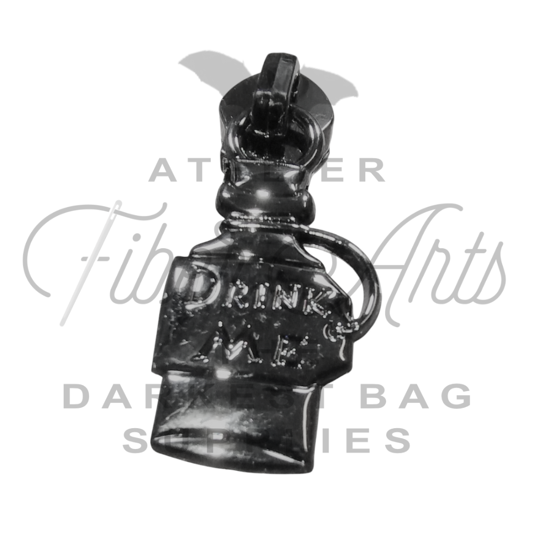 #5 Drink Me in Nylon Zipper Pulls in Gunmetal - 3pcs at Atelier Fiber Arts