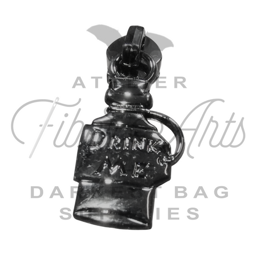 #5 Drink Me in Nylon Zipper Pulls in Gunmetal - 3pcs at Atelier Fiber Arts