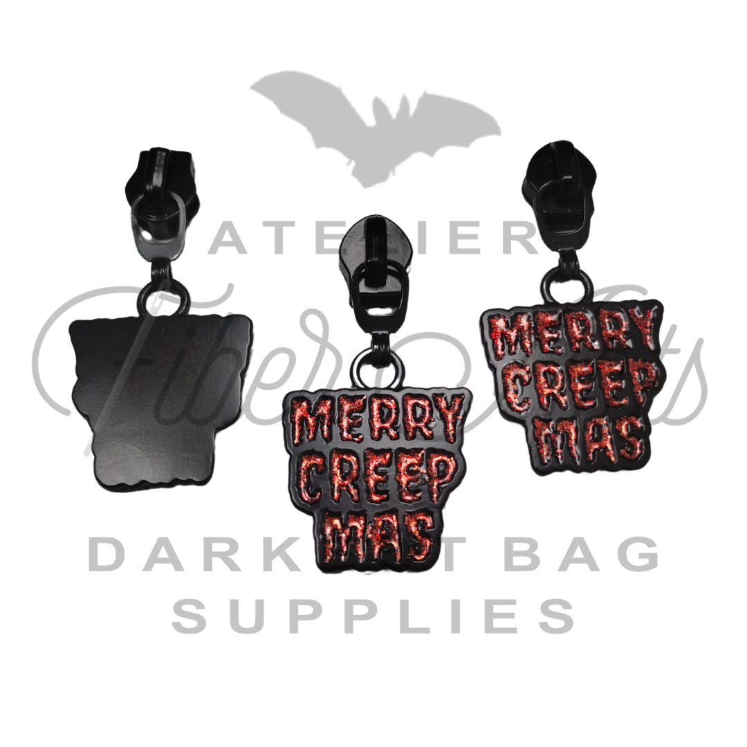 #5 Merry Creepmas Enamel Nylon Zipper Pulls - Matte Black - 3pcs at Atelier Fiber Arts