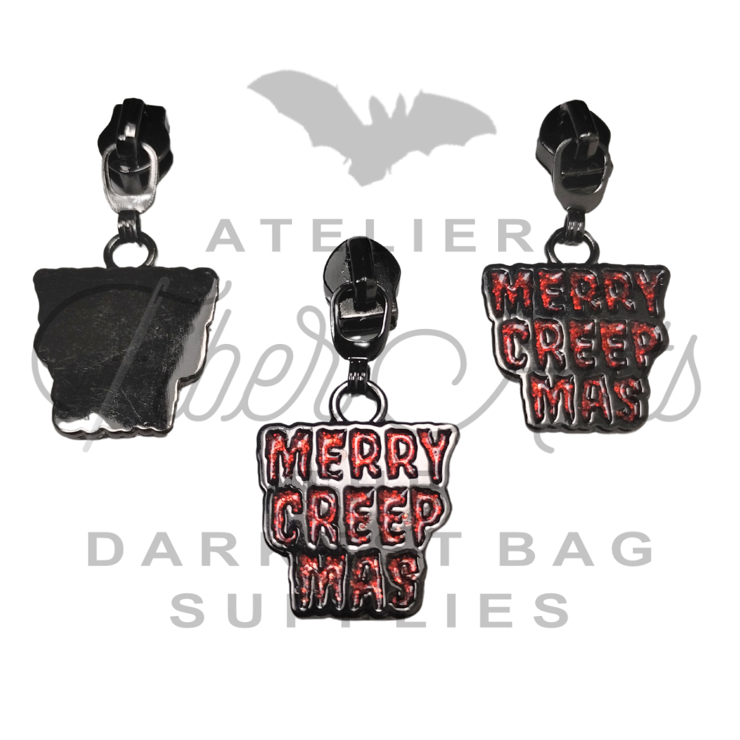 #5 Merry Creepmas Enamel Nylon Zipper Pulls - Gunmetal - 3pcs at Atelier Fiber Arts