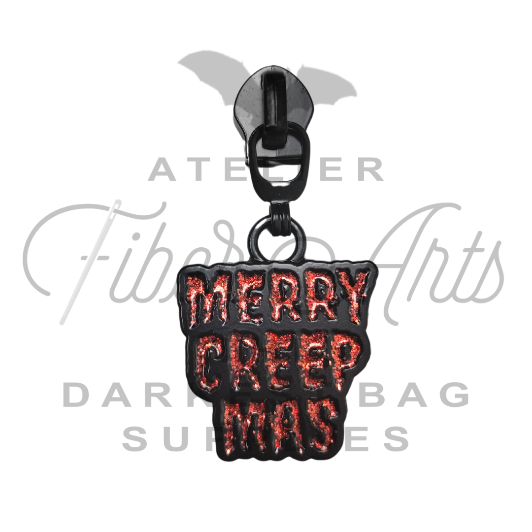 #5 Merry Creepmas Enamel Nylon Zipper Pulls - Matte Black - 3pcs at Atelier Fiber Arts