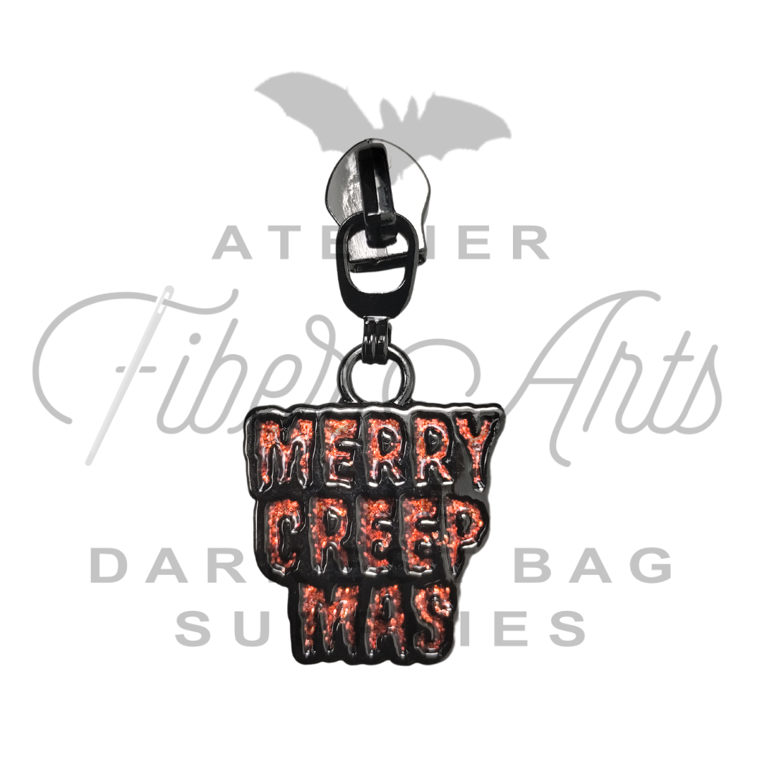 #5 Merry Creepmas Enamel Nylon Zipper Pulls - Gunmetal - 3pcs at Atelier Fiber Arts