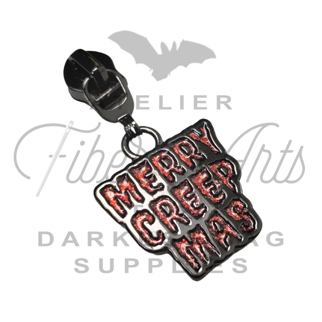 #5 Merry Creepmas Enamel Nylon Zipper Pulls - Gunmetal - 3pcs at Atelier Fiber Arts