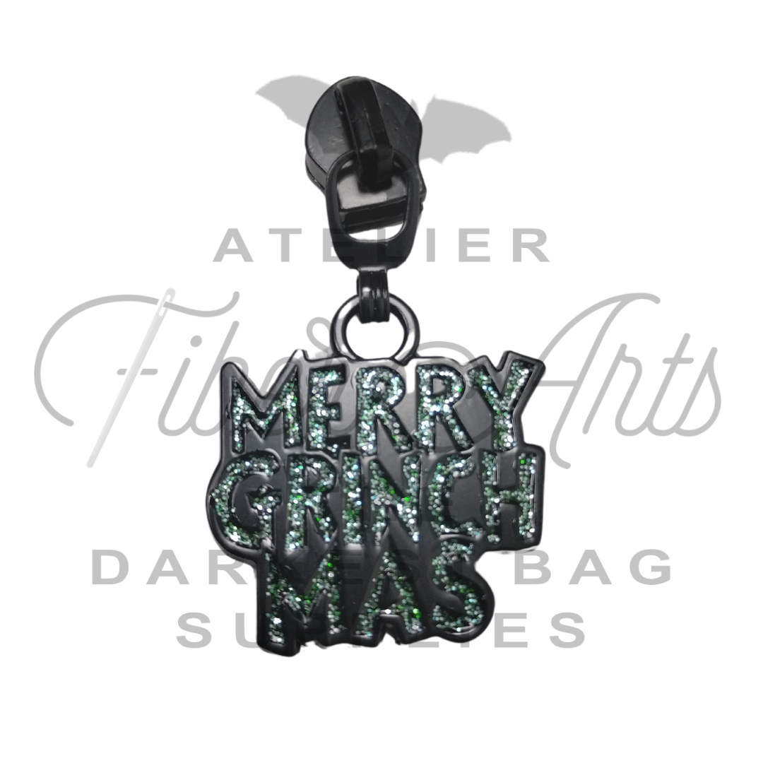 #5 Merry Grinchmas Enamel Nylon Zipper Pulls - Matte Black - 3pcs at Atelier Fiber Arts