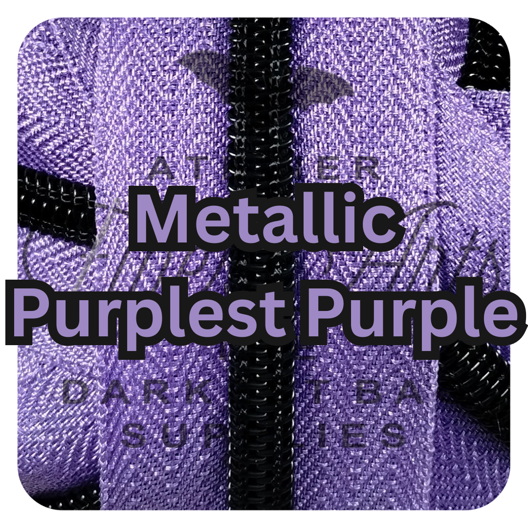 #5 Zipper - Purplest Purple - by the meter - Black Teeth - Metallic Silk at Atelier Fiber Arts