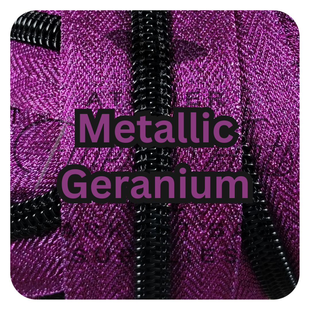 #5 Zipper - Geranium - by the meter - Black Teeth - Metallic Silk at Atelier Fiber Arts