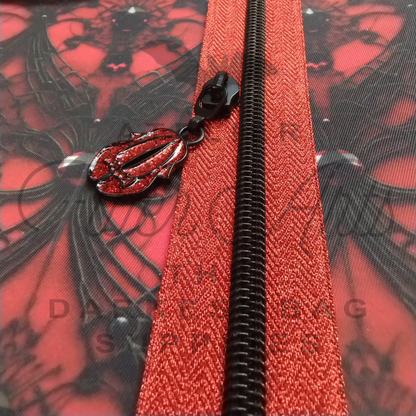 #5 Zipper - Red - by the meter - Black Teeth - Metallic Silk at Atelier Fiber Arts