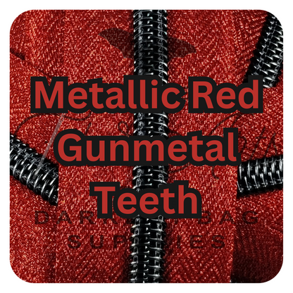 #5 Zipper - Red - by the meter - Gunmetal Teeth - Metallic Silk at Atelier Fiber Arts