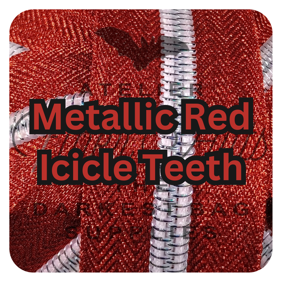 #5 Zipper - Red - by the meter - Icicle Teeth - Metallic Silk at Atelier Fiber Arts