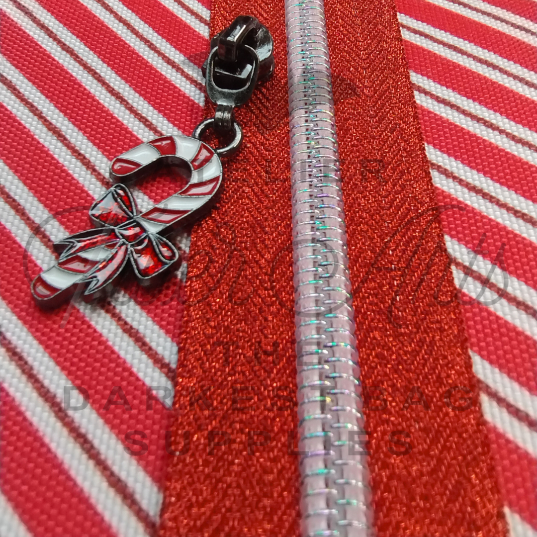 #5 Zipper - Red - by the meter - Icicle Teeth - Metallic Silk at Atelier Fiber Arts