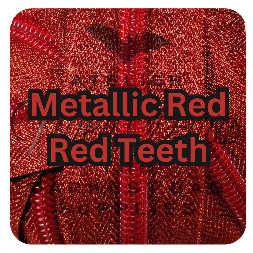 #5 Zipper - Red - by the meter - Red Teeth - Metallic Silk at Atelier Fiber Arts