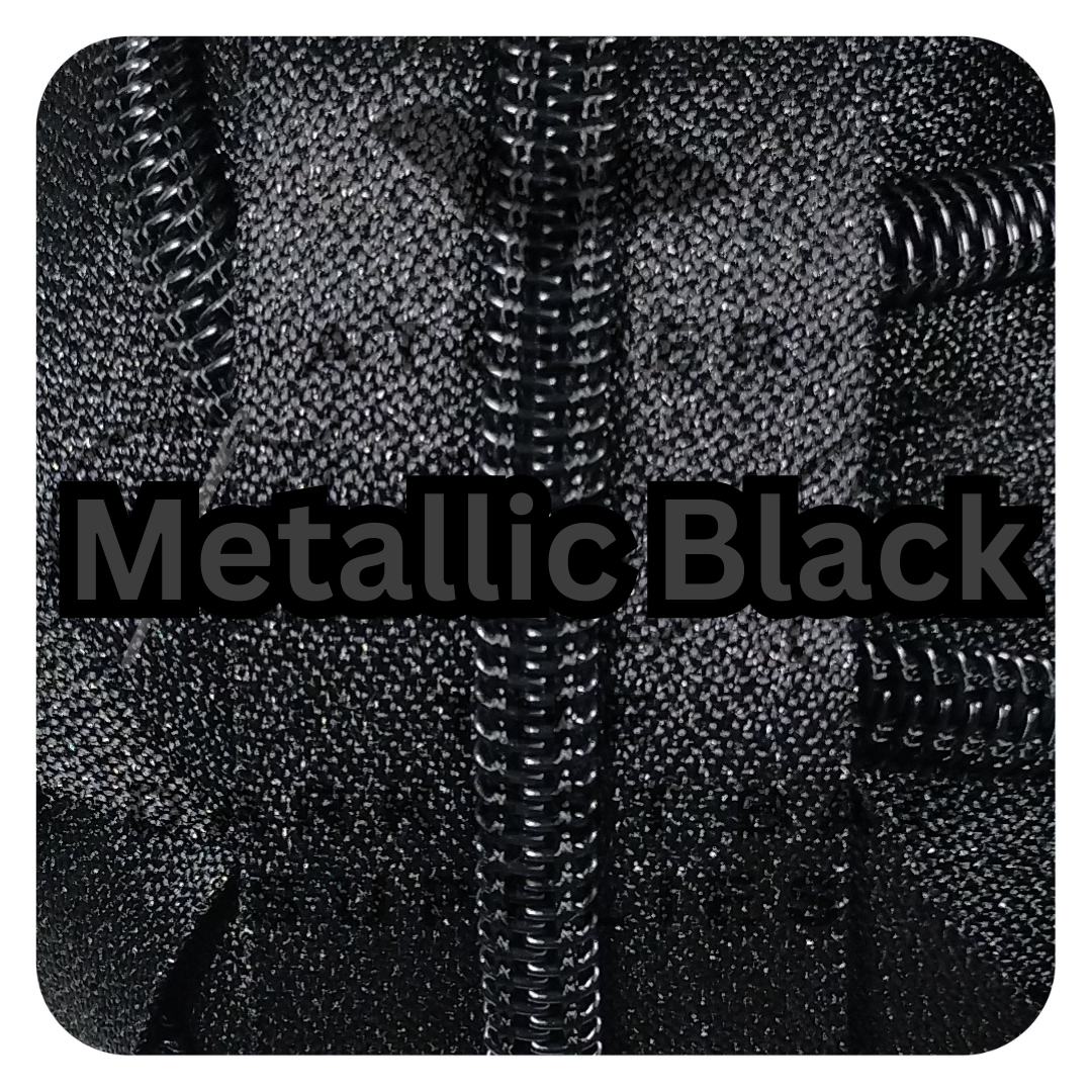 #5 Zipper - Black - by the meter - Black Teeth - Metallic Silk at Atelier Fiber Arts