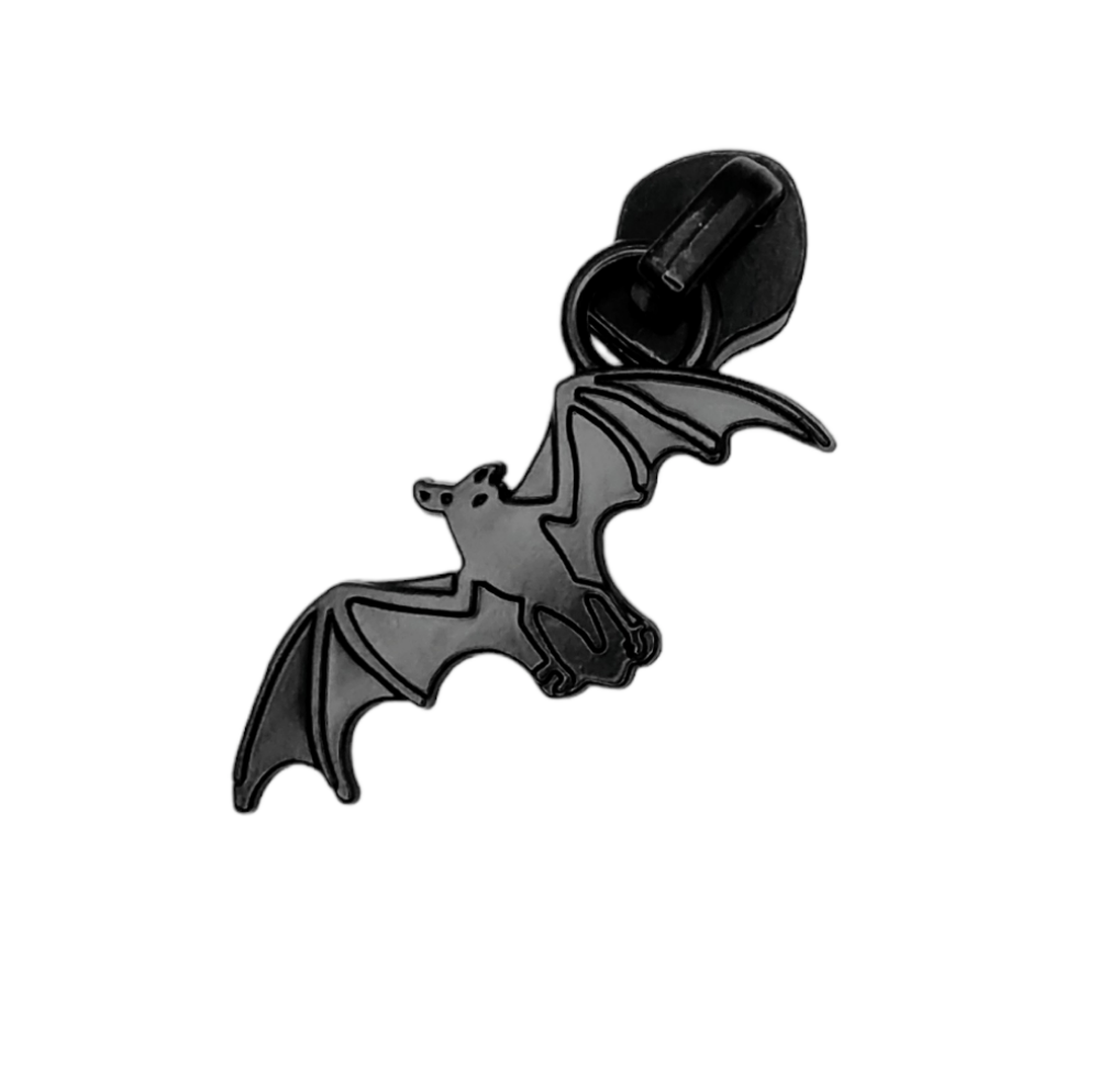 #5 Bat Nylon Zipper Pulls Matte Black - 3pcs Atelier Fiber Arts