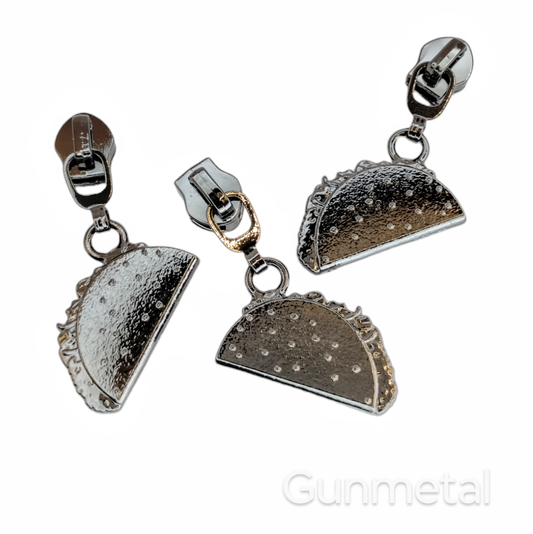 #5 Yo Quiero Taco Pull - Nylon Zipper Pulls in Gunmetal - 3pcs at Atelier Fiber Arts