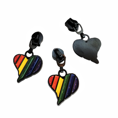 #5 Rainbow Heart Enamel Nylon Zipper Pulls in Matte Black - 3pcs at Atelier Fiber Arts