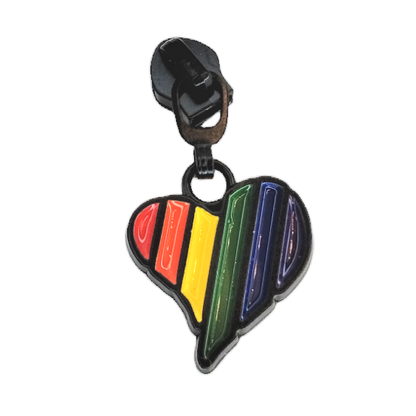 #5 Rainbow Heart Enamel Nylon Zipper Pulls in Matte Black - 3pcs at Atelier Fiber Arts