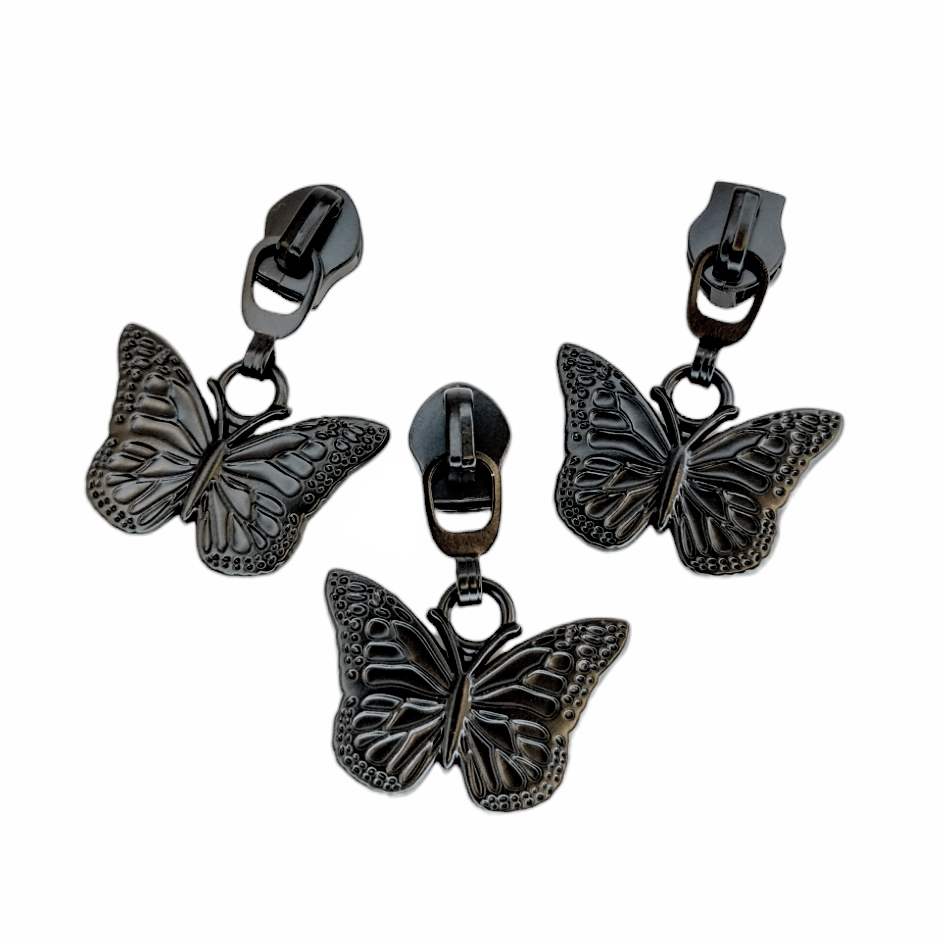 #5 Butterfly Nylon Zipper Pulls - Matte Black - 3pcs at Atelier Fiber Arts