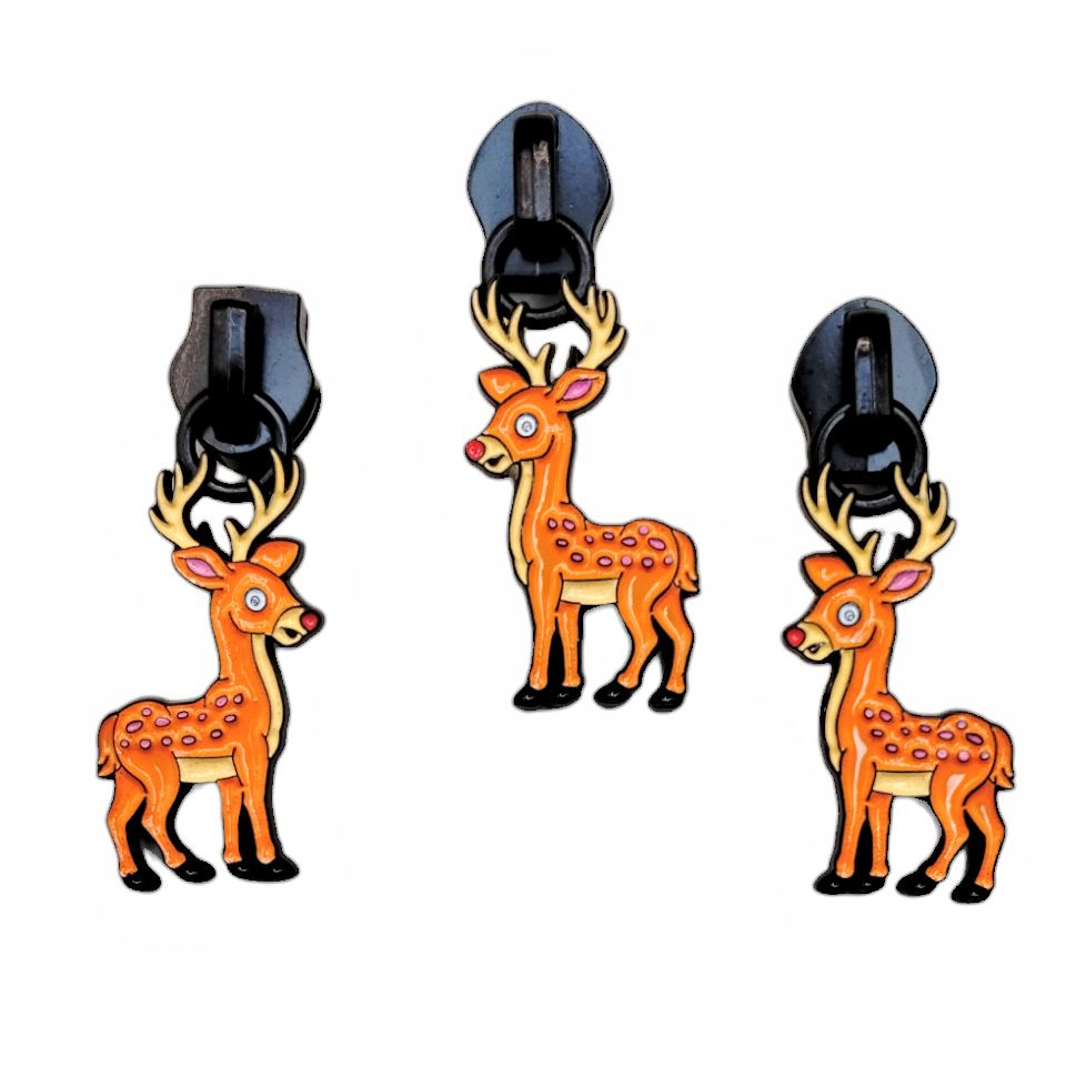 #5 Jollyday Rudolph Enamel Nylon Zipper Pulls in Matte Black - 3pcs at Atelier Fiber Arts