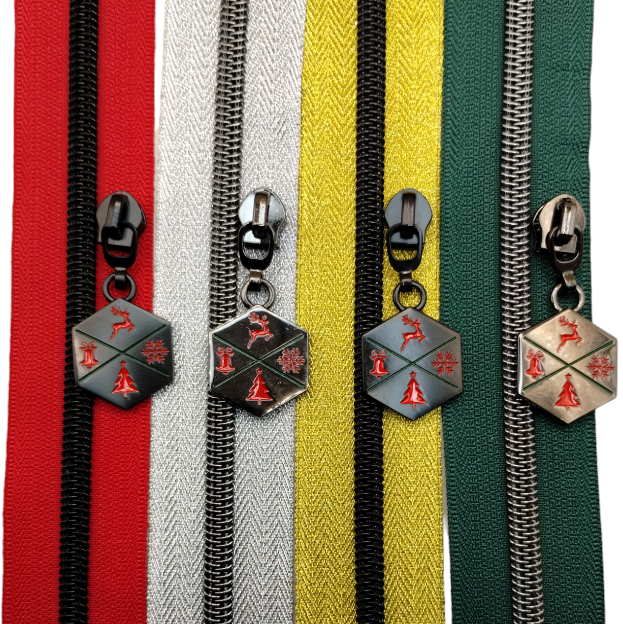 #5 Jollyday Spirit Nylon Zipper Pulls in Gunmetal and Enamel - 3pcs at Atelier Fiber Arts