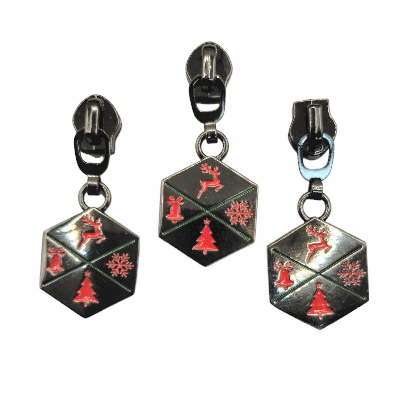 #5 Jollyday Spirit Nylon Zipper Pulls in Gunmetal and Enamel - 3pcs at Atelier Fiber Arts