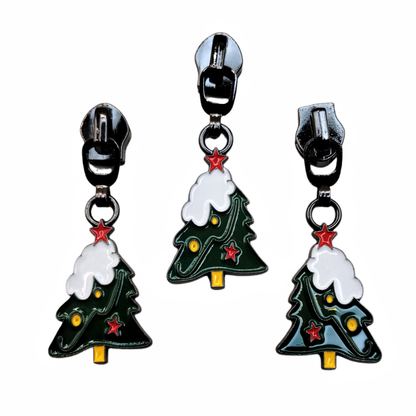 #5 Jollyday Tree Enamel Nylon Zipper Pulls in Gunmetal - 3pcs at Atelier Fiber Arts