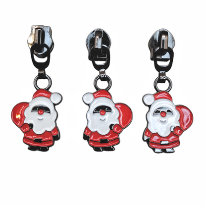 #5 Jollyday Santa Enamel Nylon Zipper Pulls in Gunmetal - 3pcs at Atelier Fiber Arts