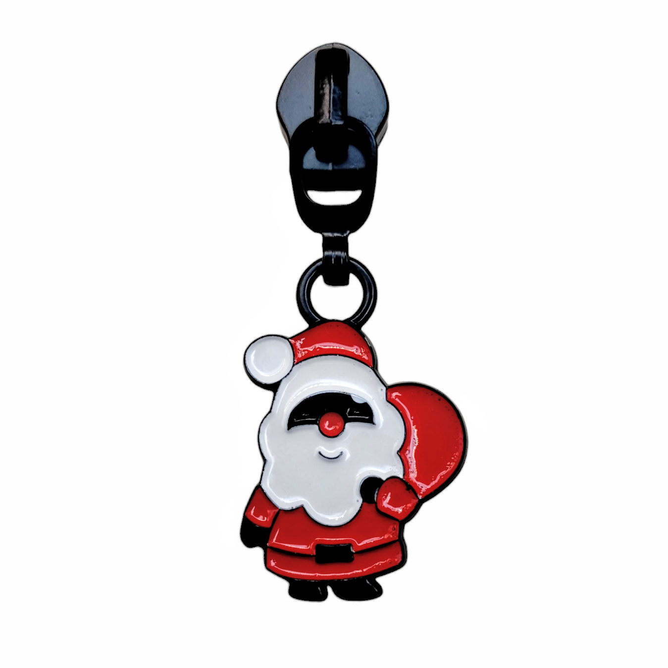 #5 Jollyday Santa Enamel Nylon Zipper Pulls in Matte Black - 3pcs at Atelier Fiber Arts